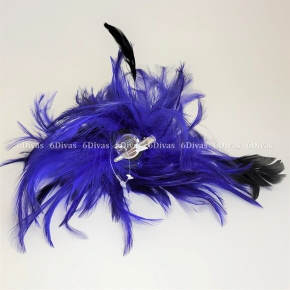 Royal Blue Feathers Fascinator With Hair Clip - Picture 3 of 8